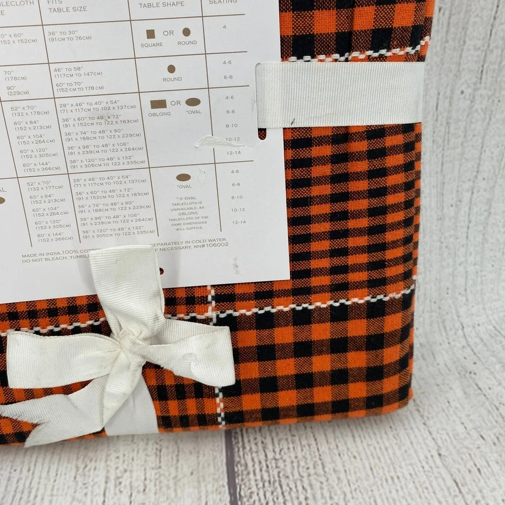 Shabby Chic Tablecloth 60x120 Orange Black Gingham Plaid Cotton Fall Halloween